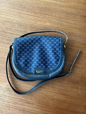 Vintage 70s 80s Gucci Navy Saddlebag Crossbody Purse